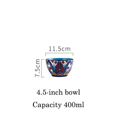 EECAMAIL Creative Hand-painted Ceramic Tableware Boho Flat Plate Pasta Dish Steak Plate Salad Plate Western Dish Underglaze