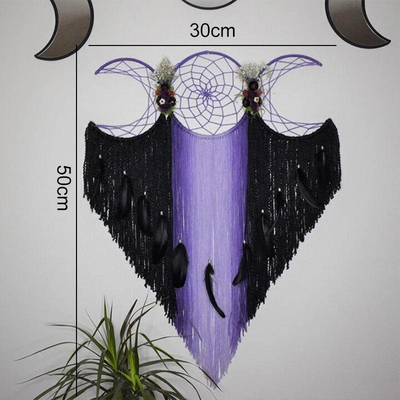 Triple Moon Goddess Macrame Wall Hanging Boho Half Moon Large Dream Catcher Decor Home Bedroom Chic Decoration Art Craft Gift