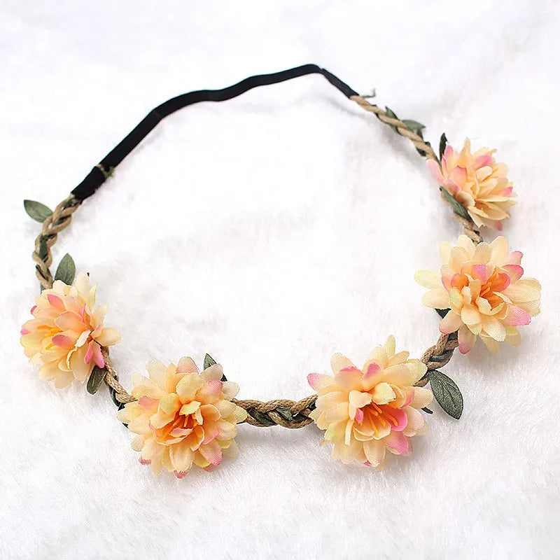 Women Wedding Flower Headband Boho Flowers Headwear Girls Headbands Hair Accessories Bride Wreath Beach Garland Wholesale 2022