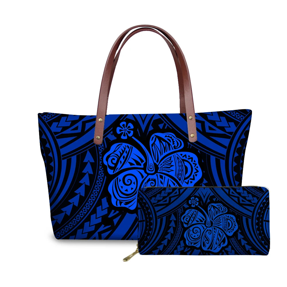 Binienty 2021 Luxury Brand Design Handbags Women Boho Flower Printing 2pcs/set Hand Bag & Wallet Female Top-Handle Bag Beach Bag