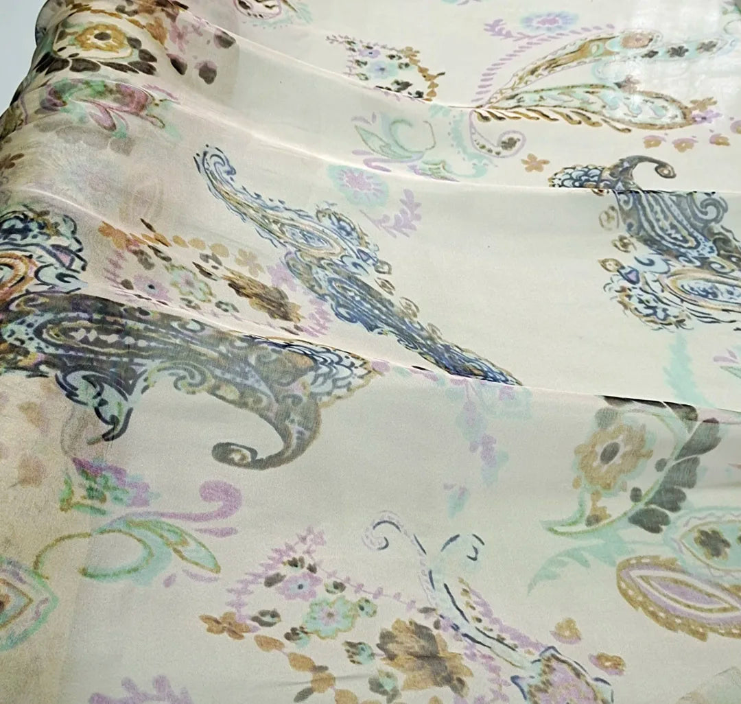 Pure Silk 100% Fabric On Sale Bohemian Floral Chiffon Style Width 135cm Soft 6mm Dress Scarf Material