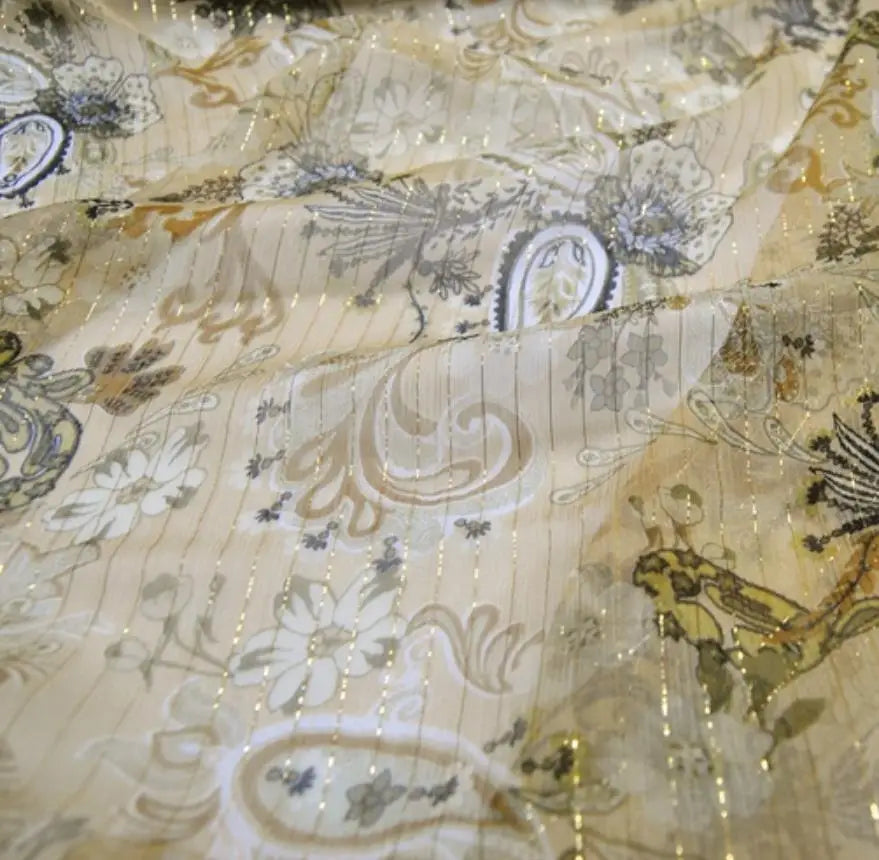 Pure Silk 100% Fabric On Sale Bohemian Floral Chiffon Style Width 135cm Soft 6mm Dress Scarf Material