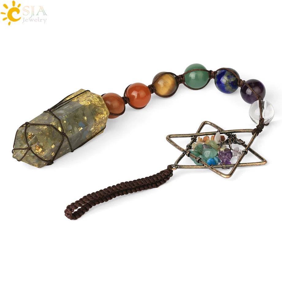 CSJA 7 Chakra Car Hanging Accessories for Mirror Hexagram Tree of Life Chip Crystal Beads Door Window Ornaments Feng Shui G707
