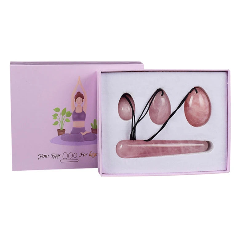 Natural Rose Quartz Yoni Egg Set Jade Egg Vaginal Muscle Firming Kegel Exercise Crystal Yoni Wand Feminine Hygiene Massage Stone