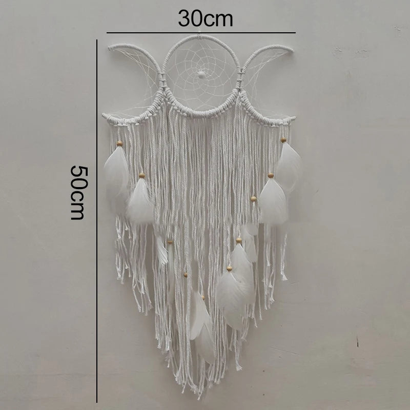 Triple Moon Goddess Macrame Wall Hanging Boho Half Moon Large Dream Catcher Decor Home Bedroom Chic Decoration Art Craft Gift