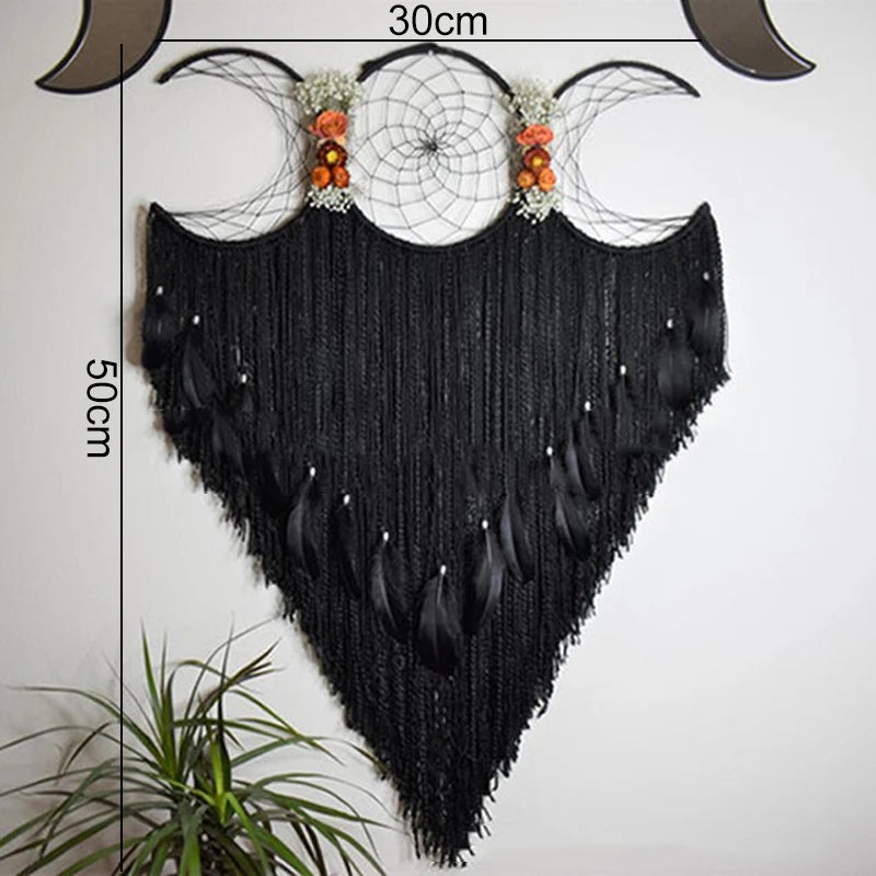 Triple Moon Goddess Macrame Wall Hanging Boho Half Moon Large Dream Catcher Decor Home Bedroom Chic Decoration Art Craft Gift