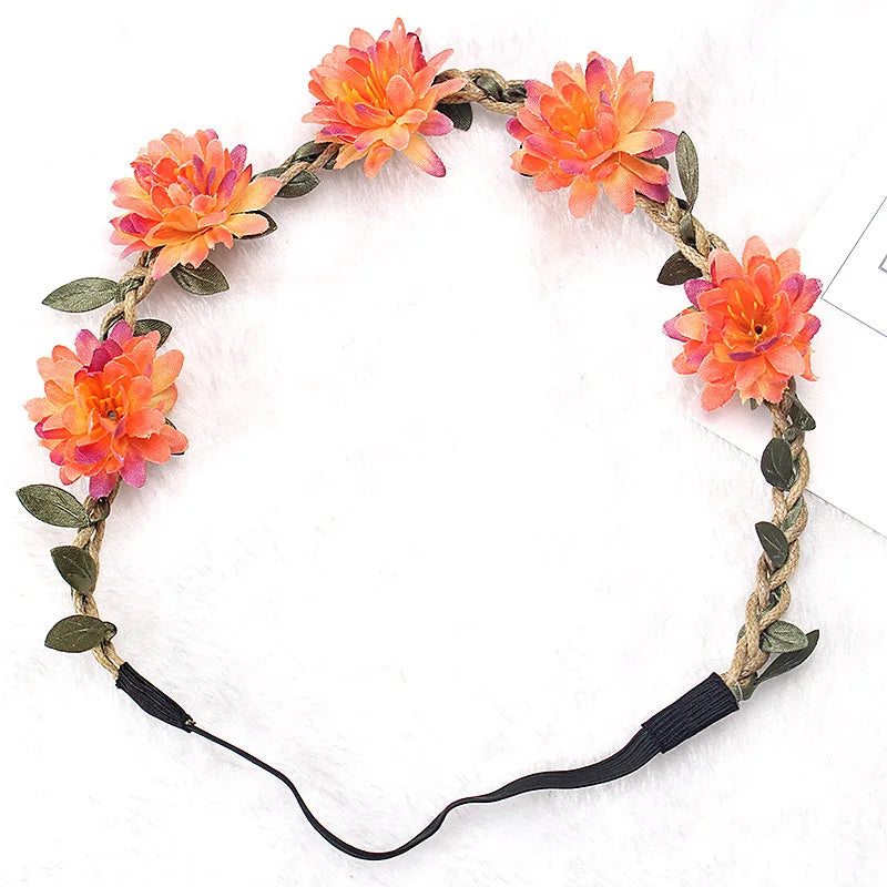Women Wedding Flower Headband Boho Flowers Headwear Girls Headbands Hair Accessories Bride Wreath Beach Garland Wholesale 2022