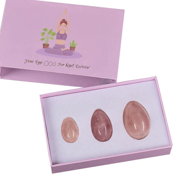 Natural Rose Quartz Yoni Egg Set Jade Egg Vaginal Muscle Firming Kegel Exercise Crystal Yoni Wand Feminine Hygiene Massage Stone