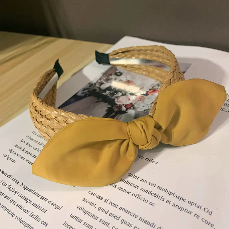 Straw Weaving Knotted Headband Hair Accessories Bohemian Style Summer Beach Hair Hoops Hair Band Linen Wide Headbands Wholesale