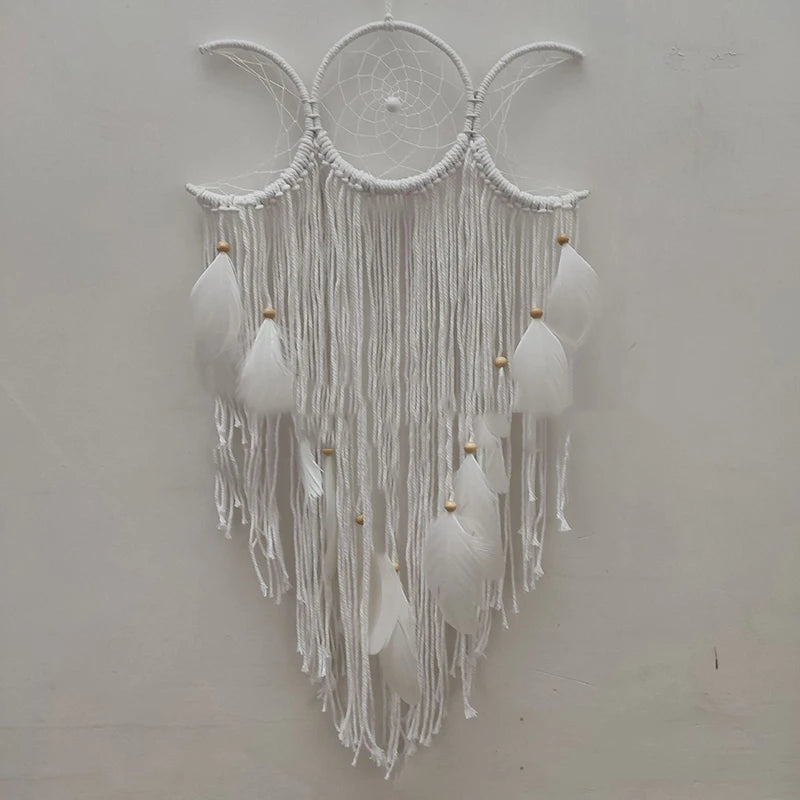Triple Moon Goddess Macrame Wall Hanging Boho Half Moon Large Dream Catcher Decor Home Bedroom Chic Decoration Art Craft Gift