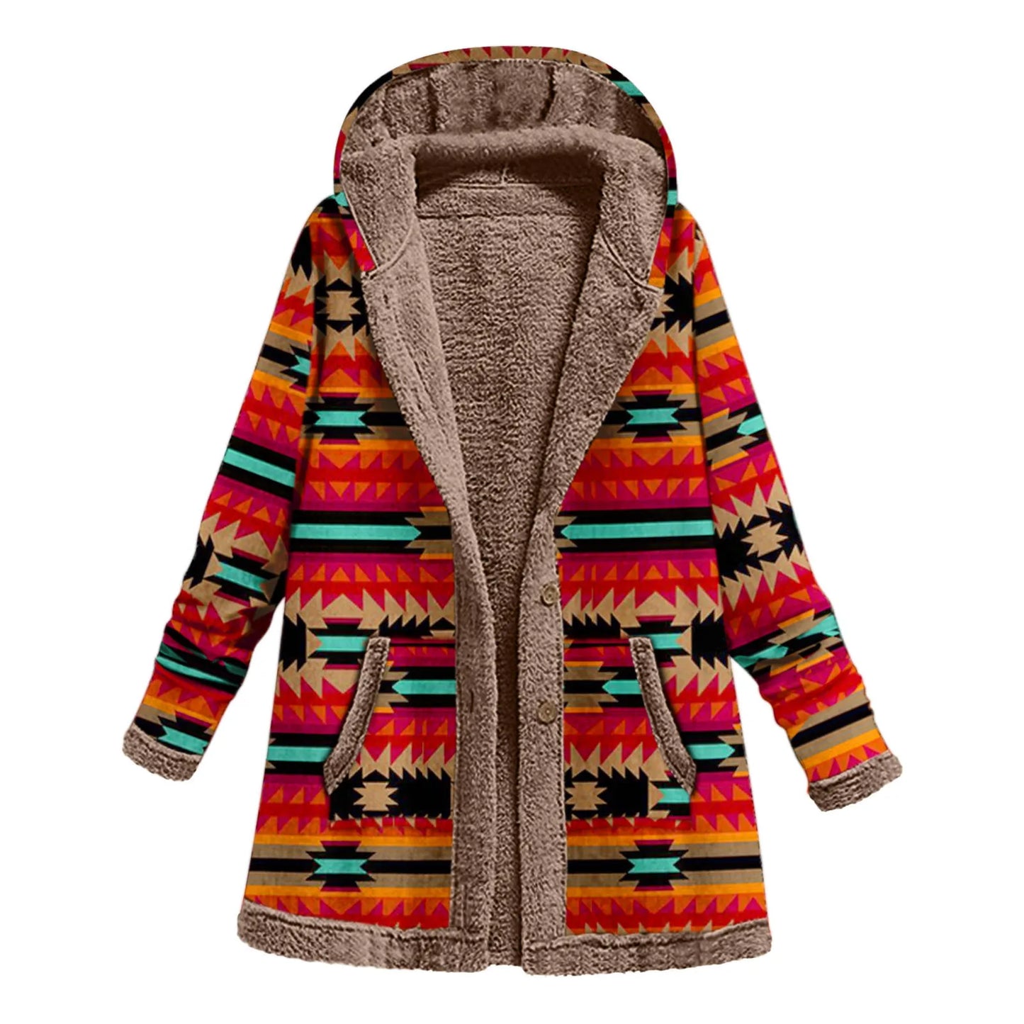 Women Winter Warm Coat Casual Patchwork Female Long Sleeve Hooded Outwear Fashion Streetwear Lady Clothes Loose Boho Jacket