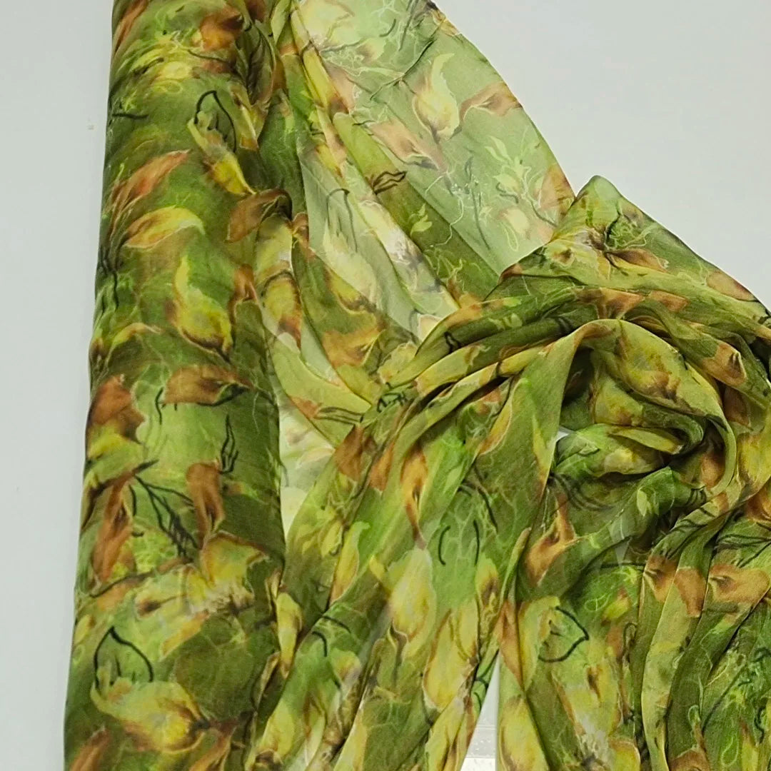 Pure Silk 100% Fabric On Sale Bohemian Floral Chiffon Style Width 135cm Soft 6mm Dress Scarf Material