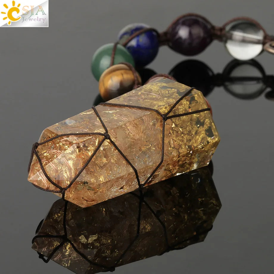CSJA 7 Chakra Car Hanging Accessories for Mirror Hexagram Tree of Life Chip Crystal Beads Door Window Ornaments Feng Shui G707