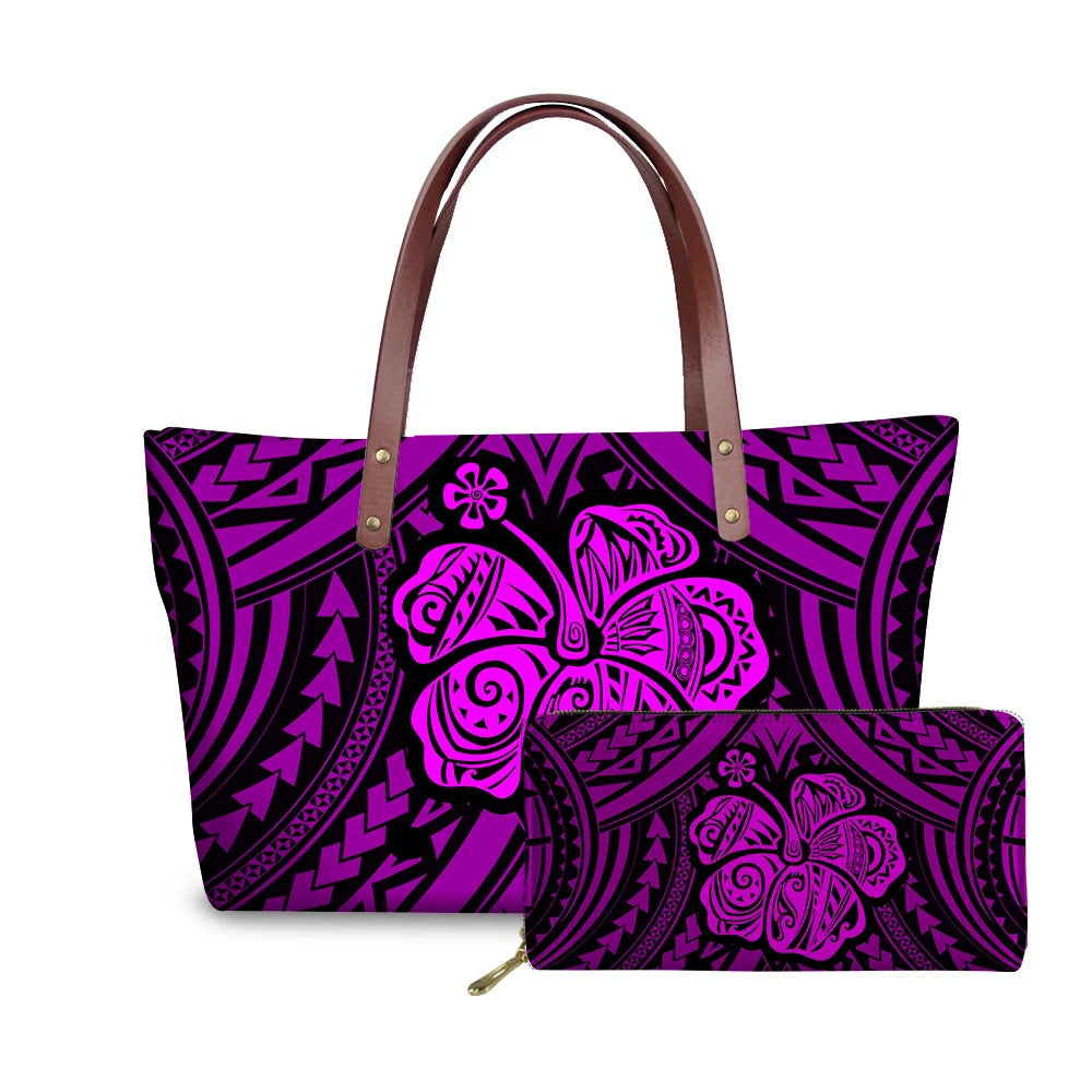 Binienty 2021 Luxury Brand Design Handbags Women Boho Flower Printing 2pcs/set Hand Bag & Wallet Female Top-Handle Bag Beach Bag