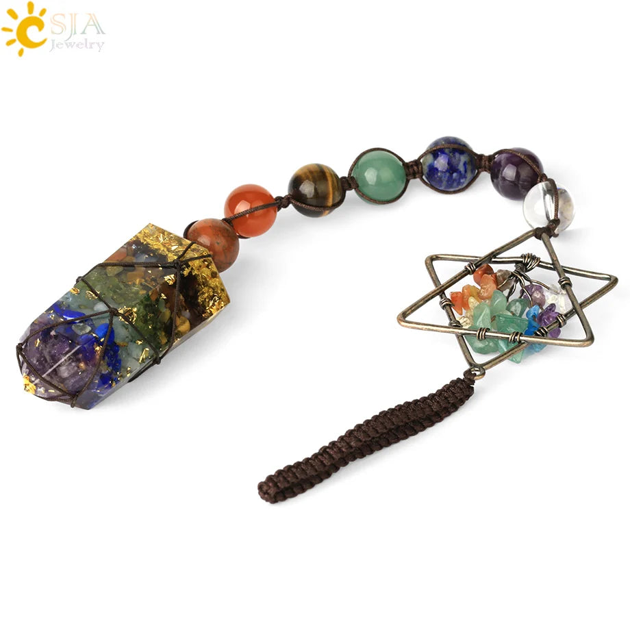 CSJA 7 Chakra Car Hanging Accessories for Mirror Hexagram Tree of Life Chip Crystal Beads Door Window Ornaments Feng Shui G707