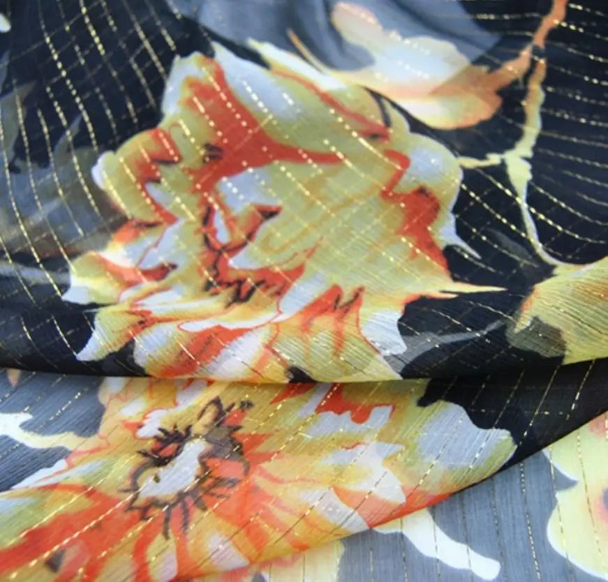Pure Silk 100% Fabric On Sale Bohemian Floral Chiffon Style Width 135cm Soft 6mm Dress Scarf Material