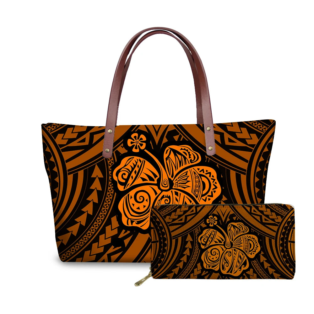 Binienty 2021 Luxury Brand Design Handbags Women Boho Flower Printing 2pcs/set Hand Bag & Wallet Female Top-Handle Bag Beach Bag