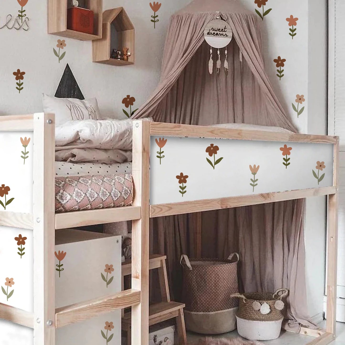 Boho Watercolour Flower Wall Stickers for Kids Rooms Living Room Wall Decor Kitchen Decoration Decals Art Decal Mural Background