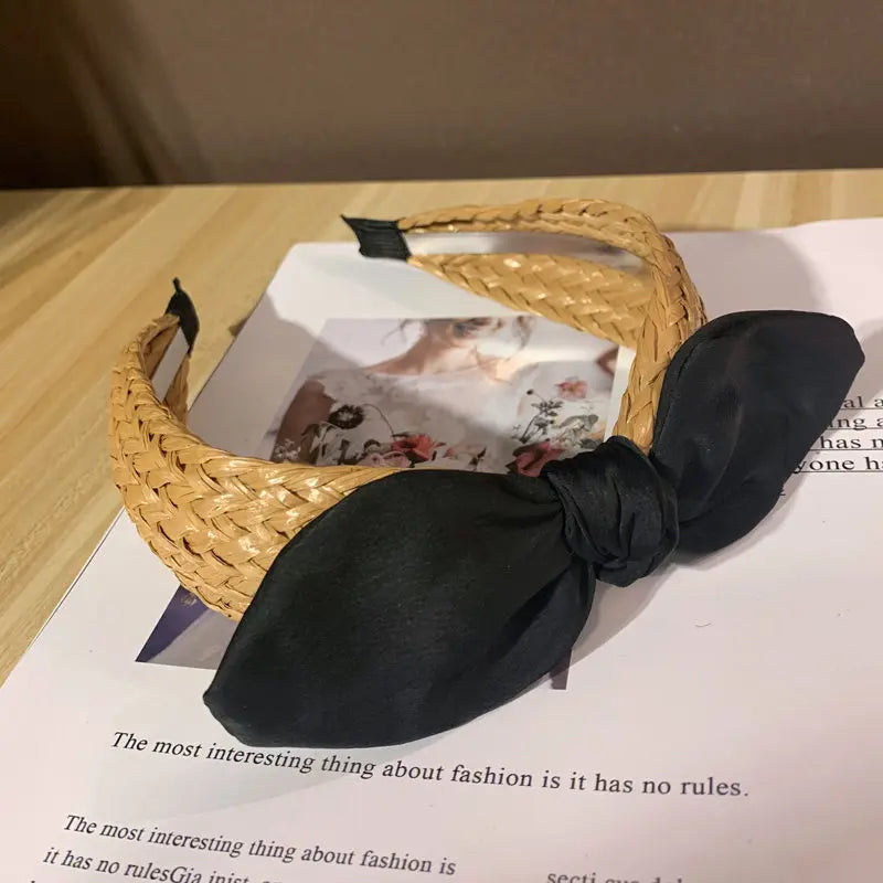 Straw Weaving Knotted Headband Hair Accessories Bohemian Style Summer Beach Hair Hoops Hair Band Linen Wide Headbands Wholesale