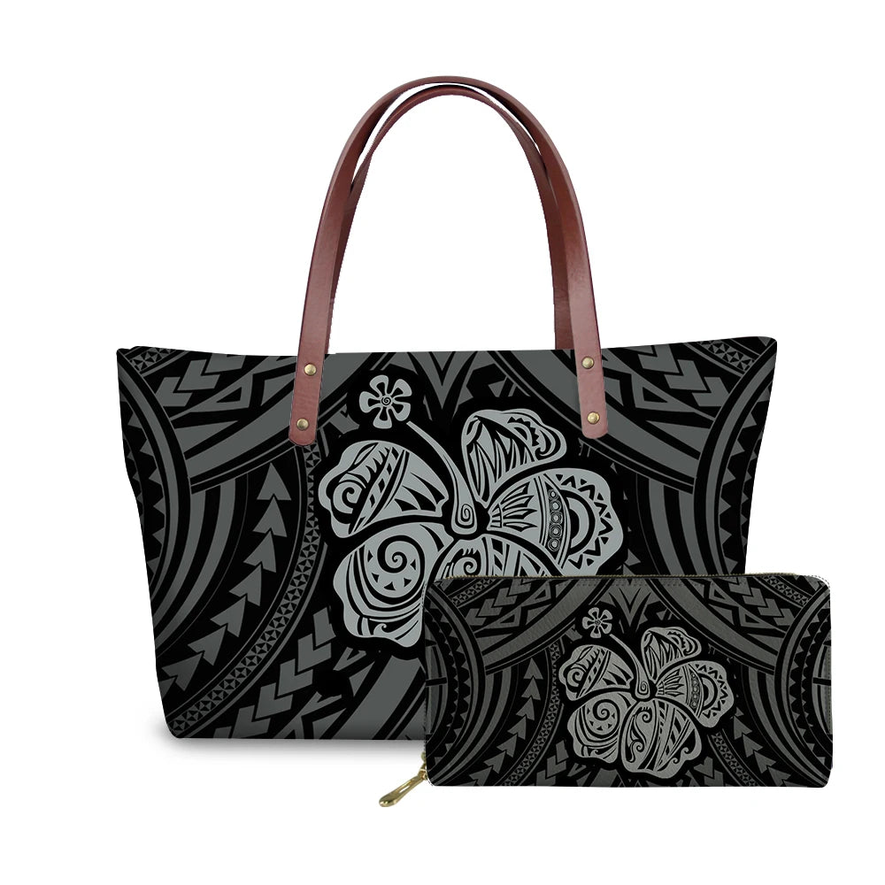 Binienty 2021 Luxury Brand Design Handbags Women Boho Flower Printing 2pcs/set Hand Bag & Wallet Female Top-Handle Bag Beach Bag