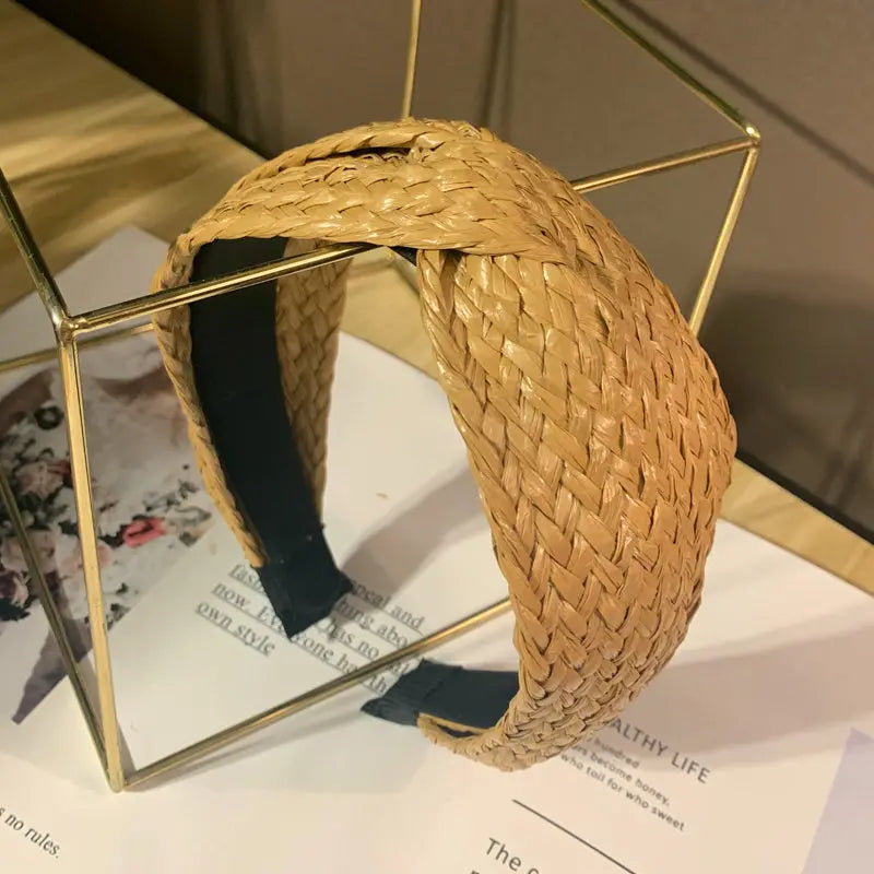Straw Weaving Knotted Headband Hair Accessories Bohemian Style Summer Beach Hair Hoops Hair Band Linen Wide Headbands Wholesale