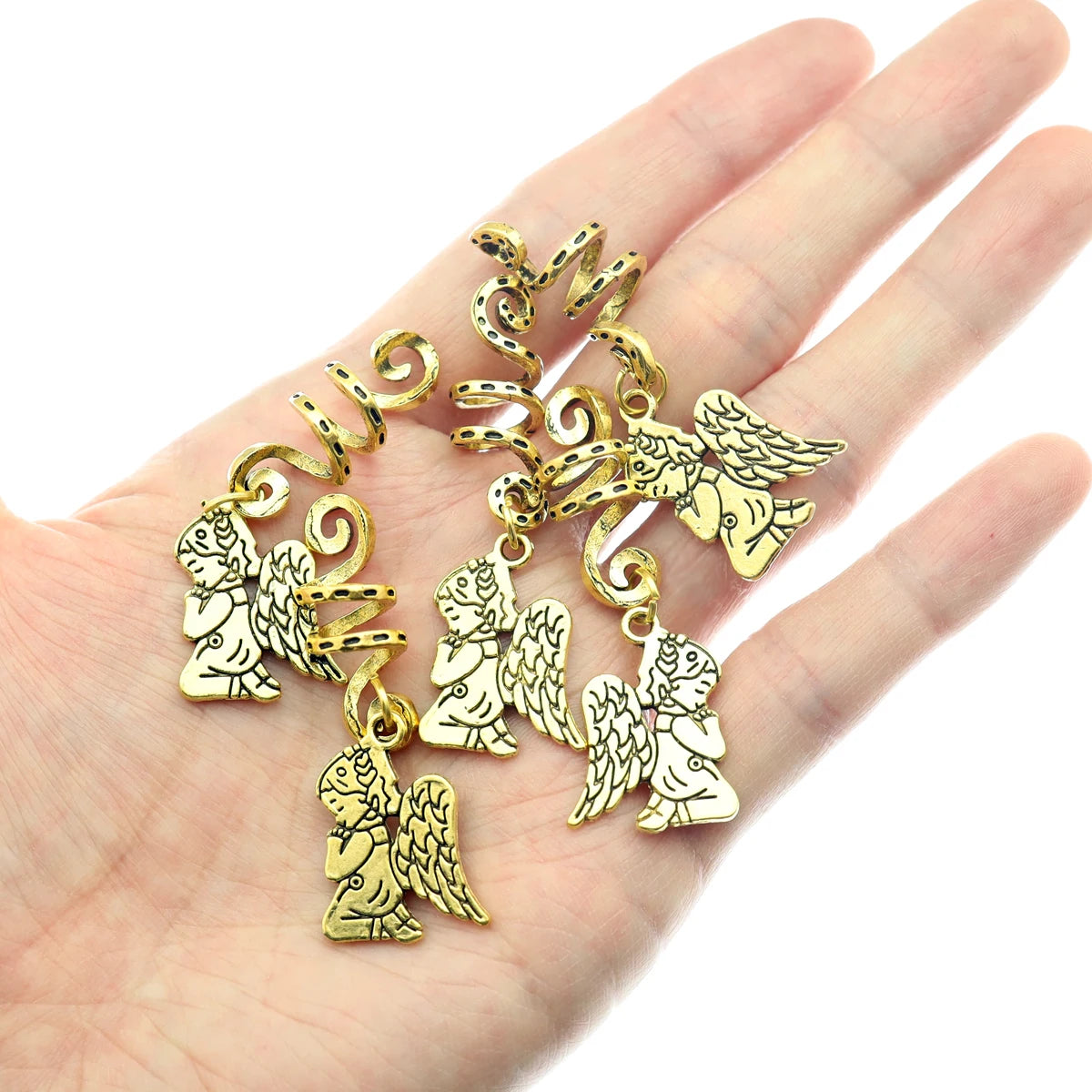 5x Guardian Angel Viking Beard Bead Rasta Dreadlocks Braid Hair Dress Clip Pin Set Biker Boho Women Accessories Statement Gift