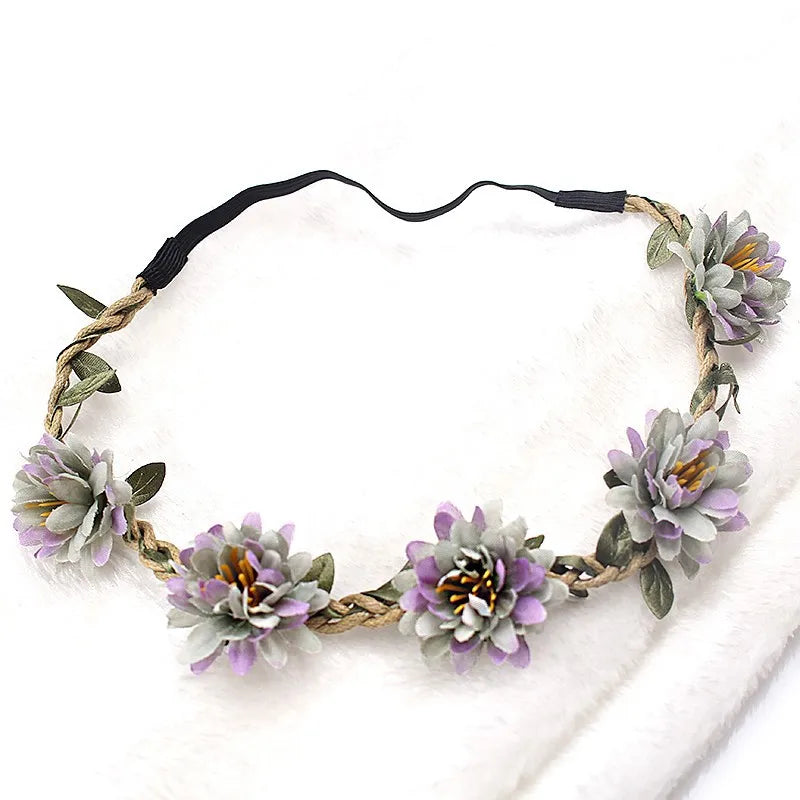 Women Wedding Flower Headband Boho Flowers Headwear Girls Headbands Hair Accessories Bride Wreath Beach Garland Wholesale 2022
