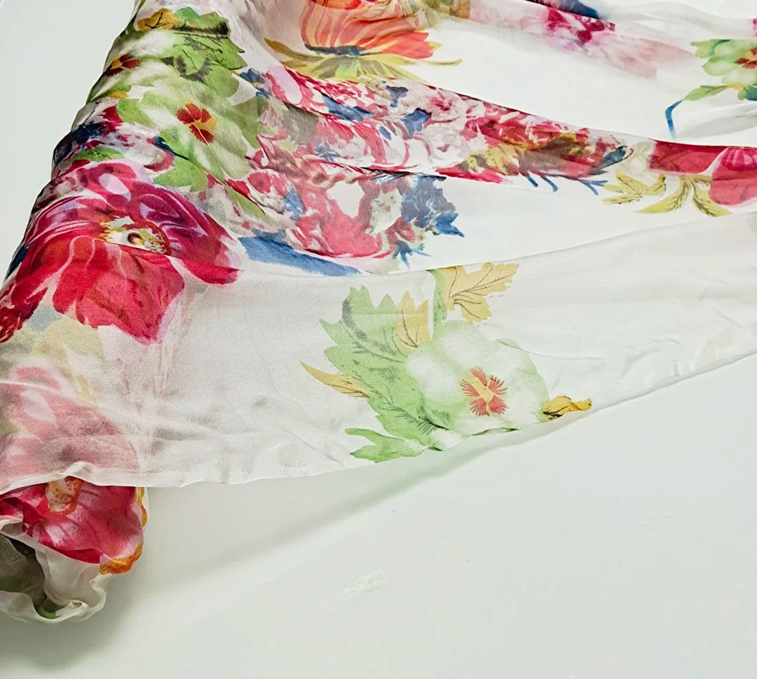 Pure Silk 100% Fabric On Sale Bohemian Floral Chiffon Style Width 135cm Soft 6mm Dress Scarf Material