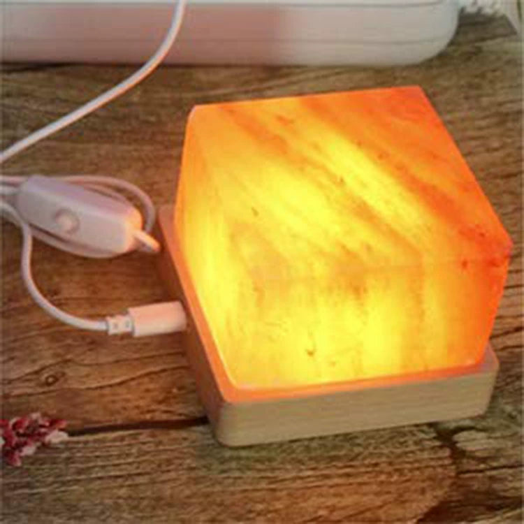 Salt Light Himalaya Crystal Salt Light USB Button Switch Wooden Base Negative Ion Table Lamp Small Night Lamp