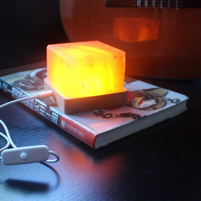 Salt Light Himalaya Crystal Salt Light USB Button Switch Wooden Base Negative Ion Table Lamp Small Night Lamp