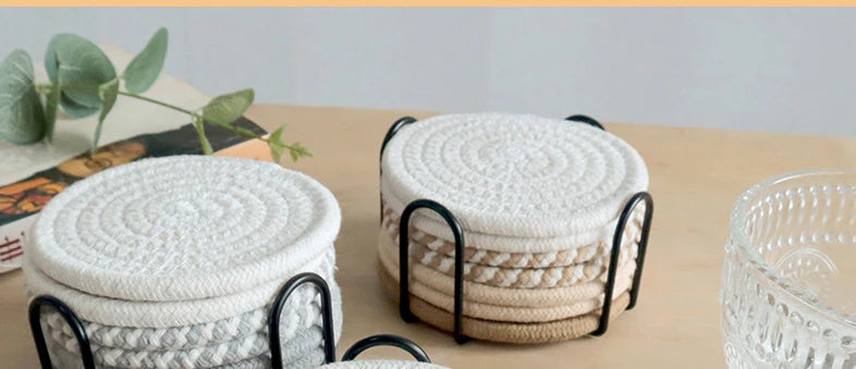8Pcs/Set Cotton Rope Woven Round Coaster Set Mug Insulated Pad Boho Style Drink Coaster Tea Cup Mat For Coffee Home Decoration