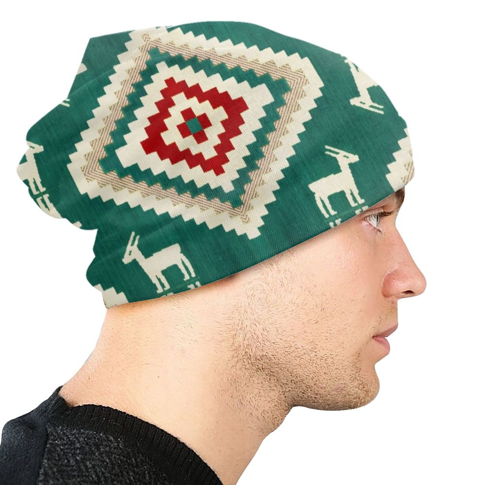 Custom Persian Kilim Print Skullies Beanies Caps Cool Warm Knitted Hats Unisex Bohemian Geometric Ethnic Style Bonnet Hats