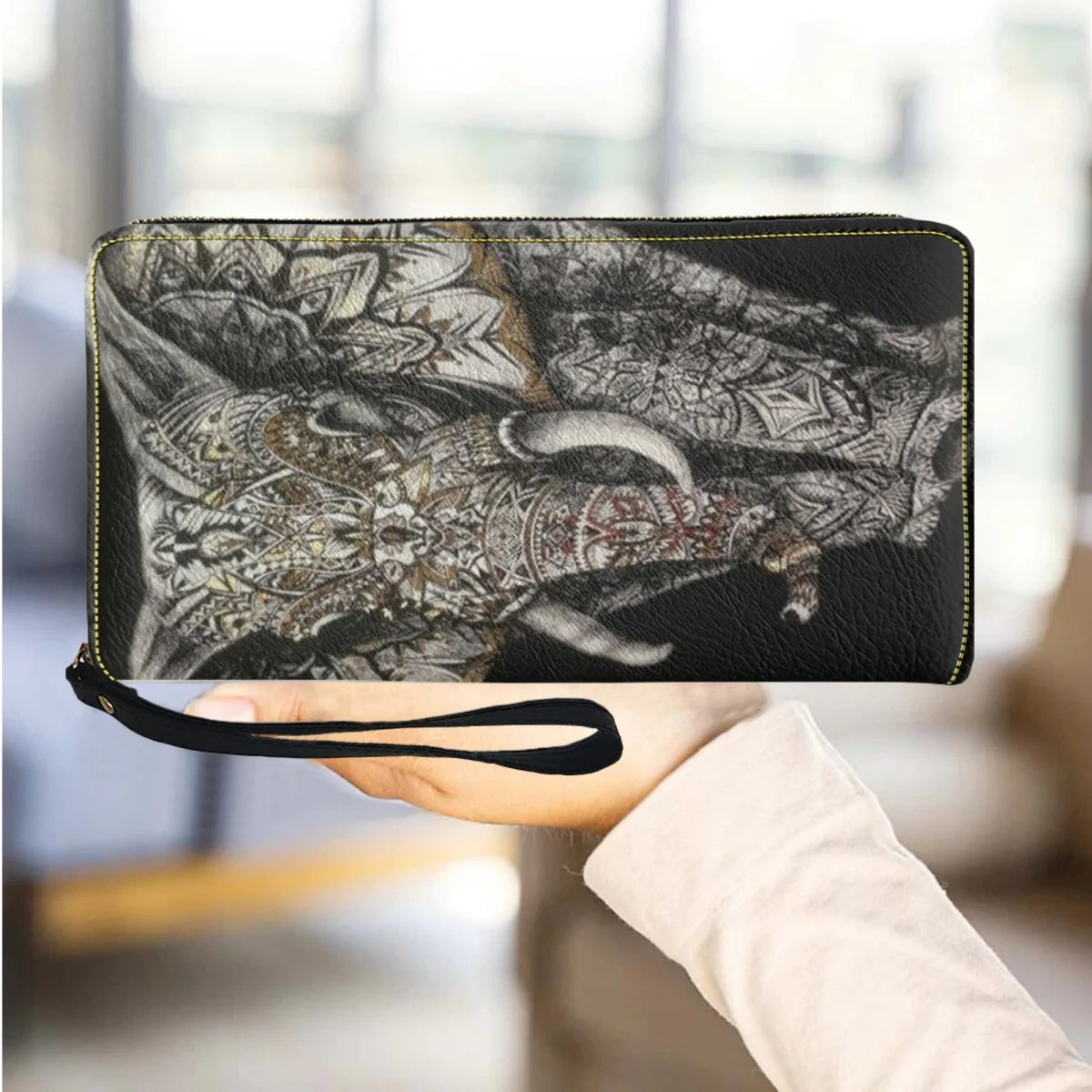 Bohemian Elephant Print Luxury PU Leather Party Clutch Long Zipper Elegant Clutch Business Card Holder High Quality Wallet Femal