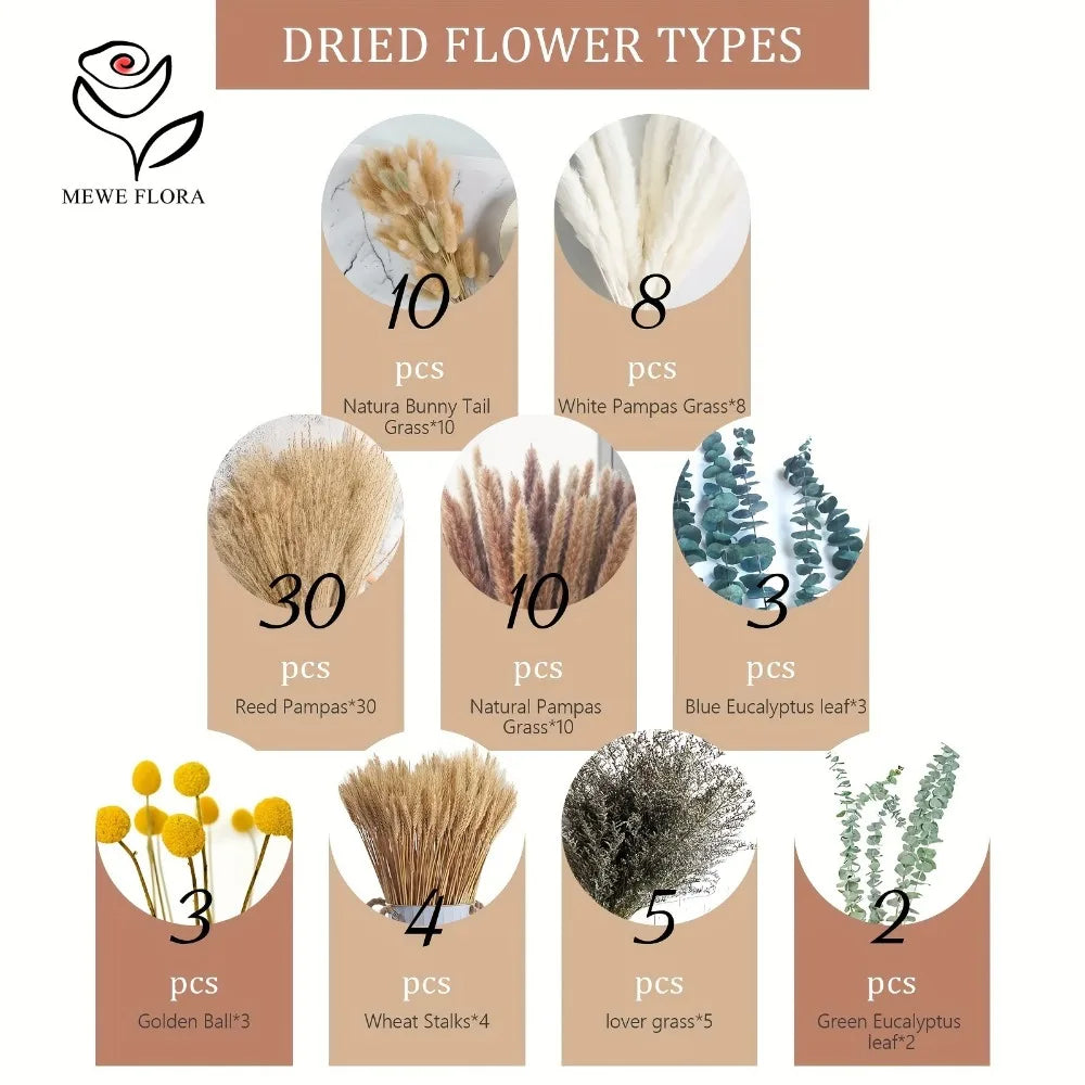 Natural Dried Pampas Grass Flowers Bouquet for Christmas Decoration Reed Eucalyptus Boho Home Decor DIY Making Craft Accessories
