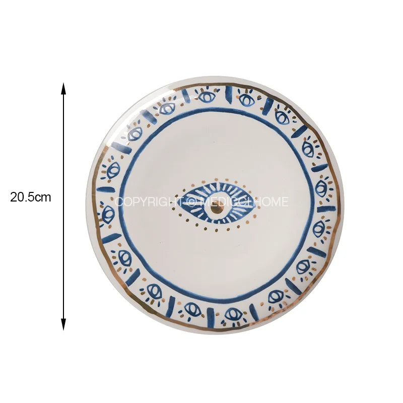 Medicci Home GG Style Decor Bright Eyes Ceramic Dinner Plate Boho Art Ornate Round Salad Dessert Plate For Party 8 Inch Diameter