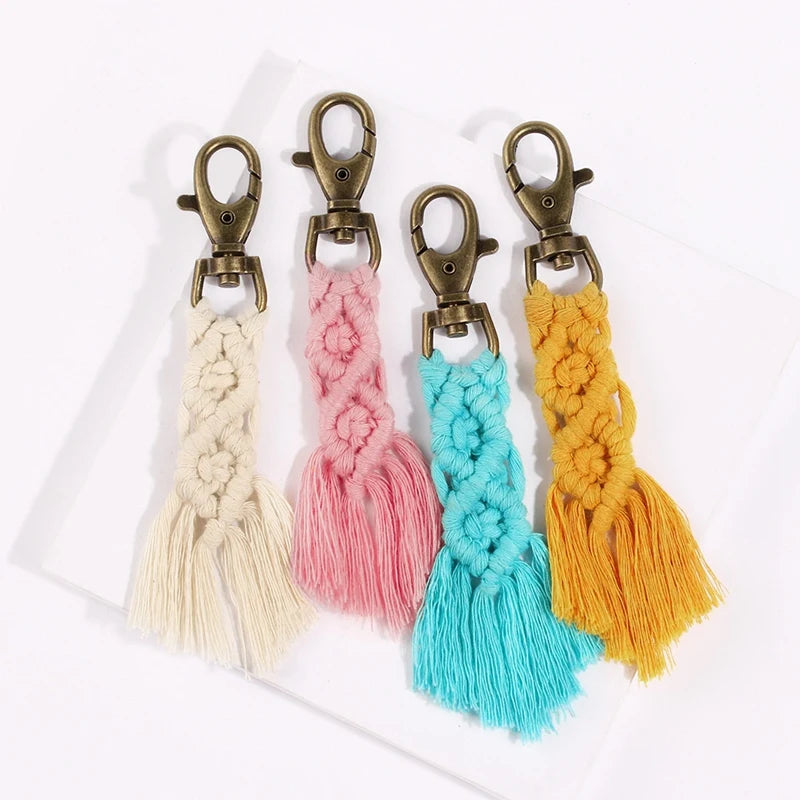 Mini Macrame Keychains Kits Boho Macrame Keychains With Tassels Handmade For Car Key Purse Phone Wallet Wedding Gift