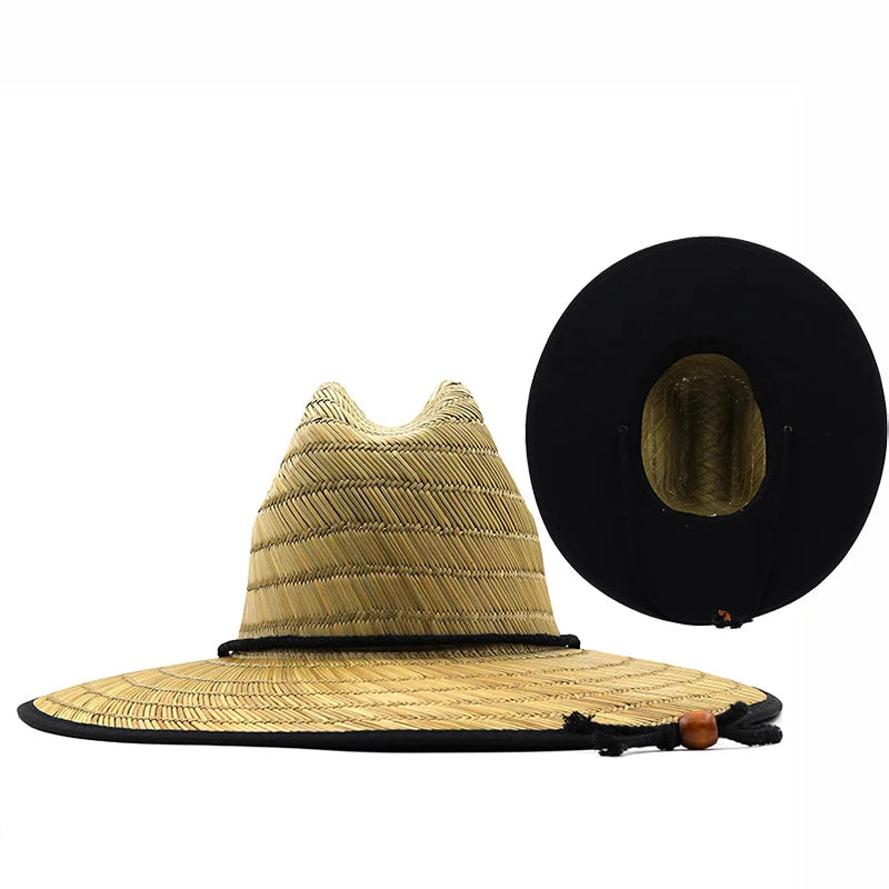 Men Women New Handwork Lifeguard Hat Straw Summer Beach Sun hat Outdoor Summer Wide Brim Panama Straw Girl Summer Hat