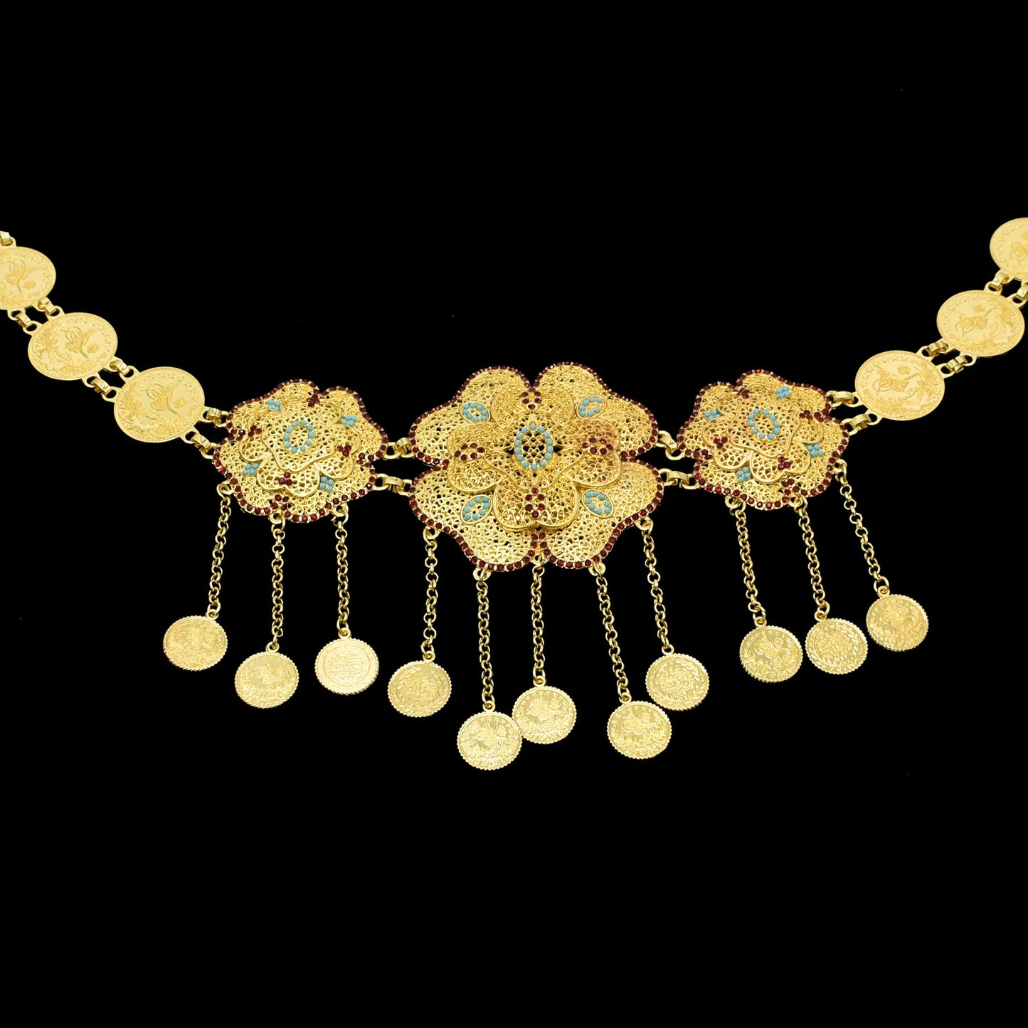 Hollow Out Flower Coins Chain Pendant Belt for Women Rhinestone Waist Chains Jewelry India Gypsy Dance Dress Accessories Gift