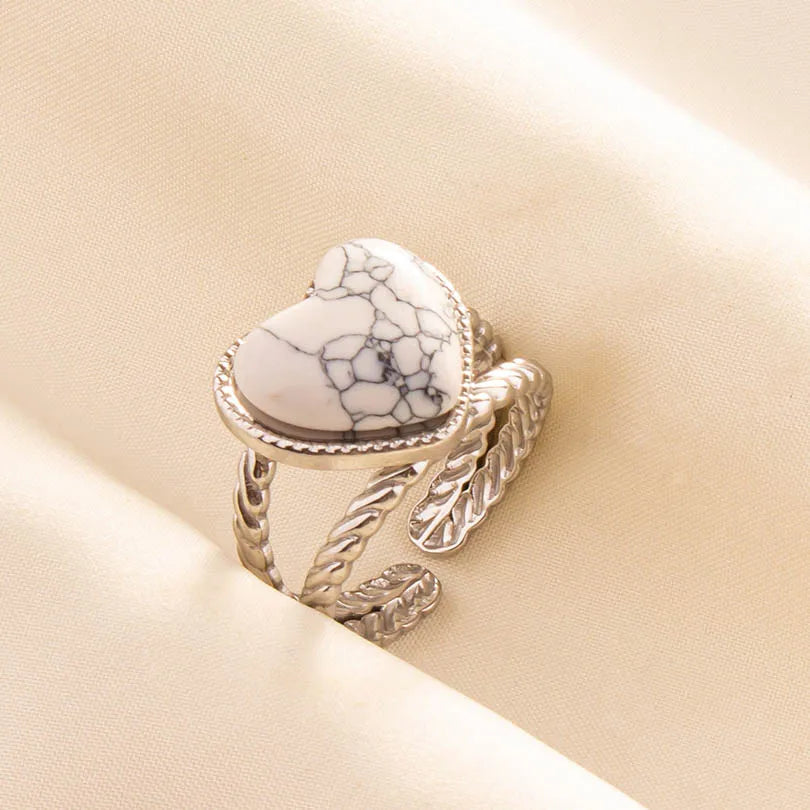 Chic Bohemian White Turquoise Statement Silver Color Ring Stainless Steel Opening Adjustable Boho Ring Jewelry Gifts Never Fade