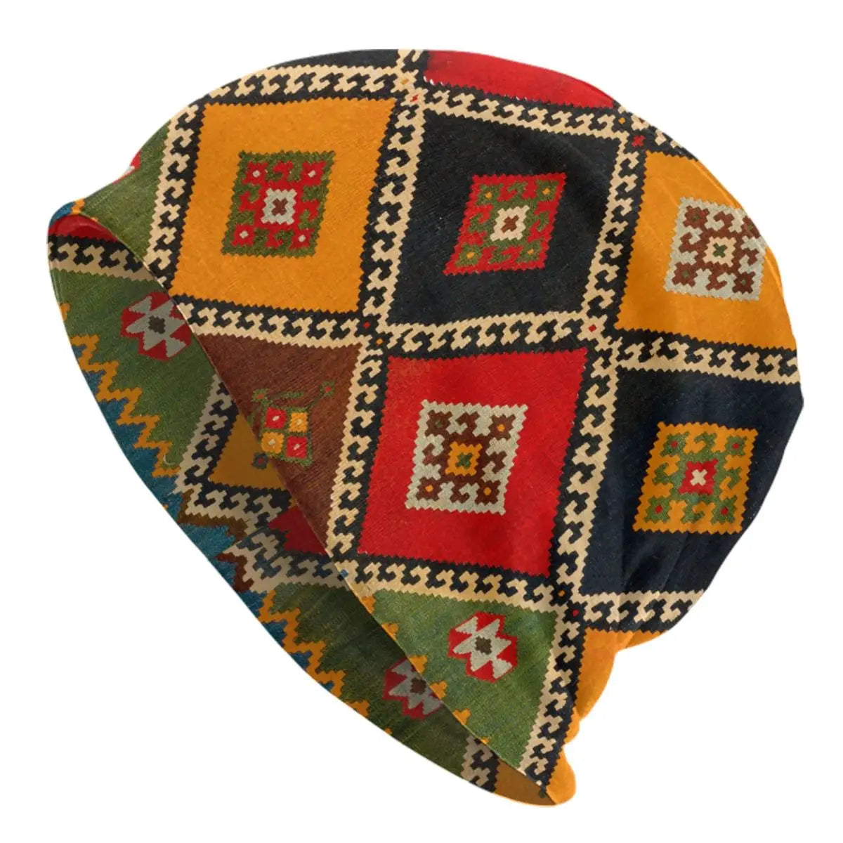 Custom Persian Kilim Print Skullies Beanies Caps Cool Warm Knitted Hats Unisex Bohemian Geometric Ethnic Style Bonnet Hats