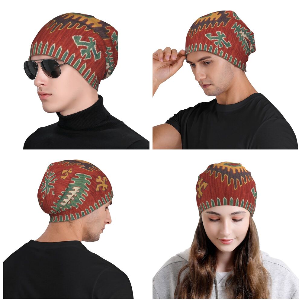 Custom Persian Kilim Print Skullies Beanies Caps Cool Warm Knitted Hats Unisex Bohemian Geometric Ethnic Style Bonnet Hats