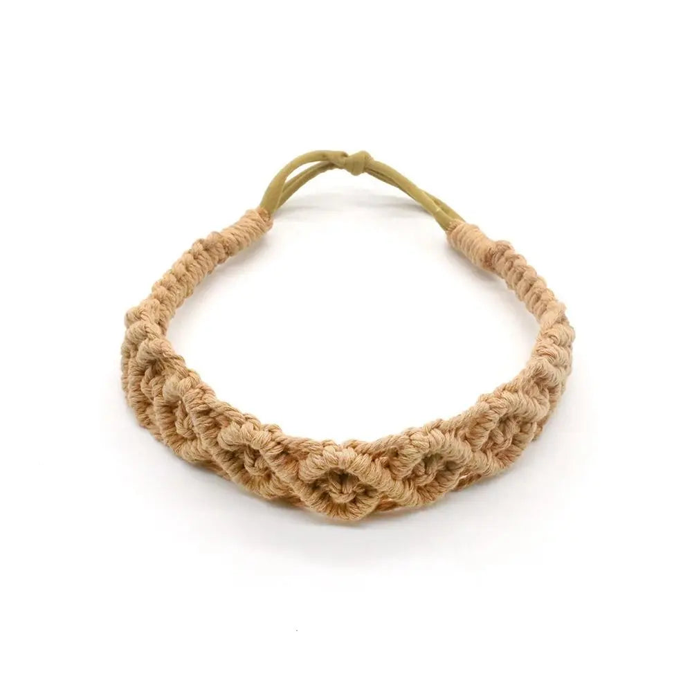 Cute Ethnic Style Flower Turban Headwrap Braided Rope Bohemian Headband Macrame Hair Band Women Hair Scarf Crochet Bandana
