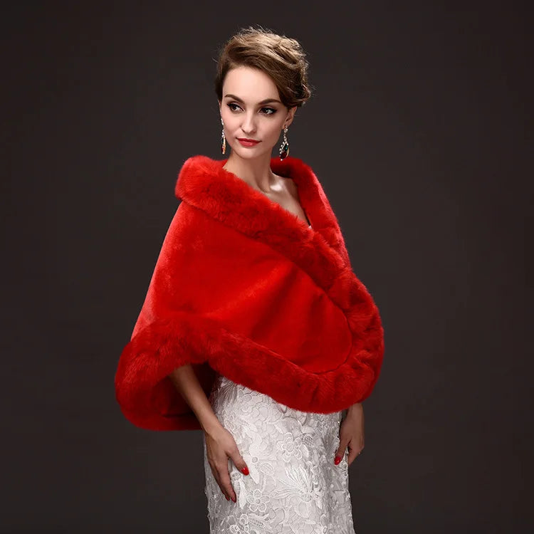 Luxury Faux Fur Scarf Cape Winter Warm Bolero Bridal Poncho Elegant Soft Mink Female Wedding Cloak Jacket E162