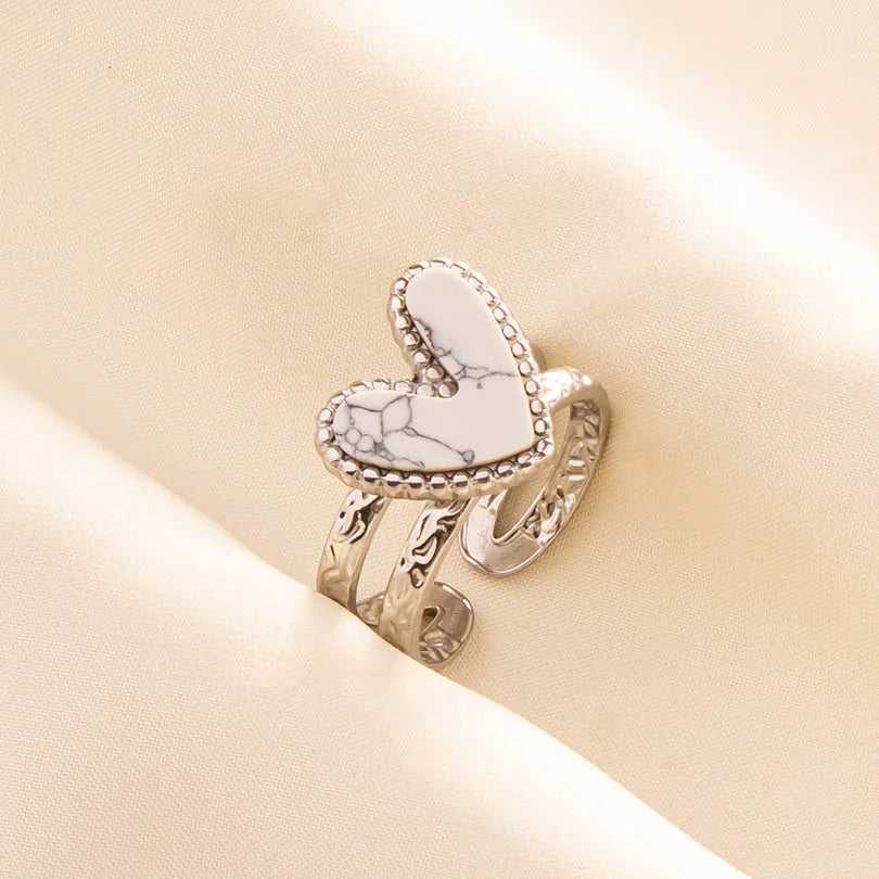 Chic Bohemian White Turquoise Statement Silver Color Ring Stainless Steel Opening Adjustable Boho Ring Jewelry Gifts Never Fade