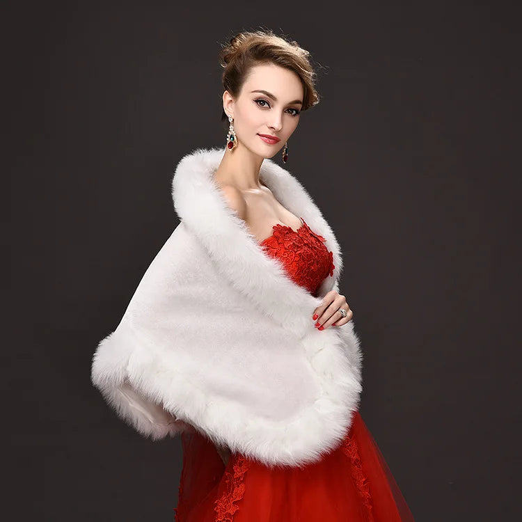 Luxury Faux Fur Scarf Cape Winter Warm Bolero Bridal Poncho Elegant Soft Mink Female Wedding Cloak Jacket E162