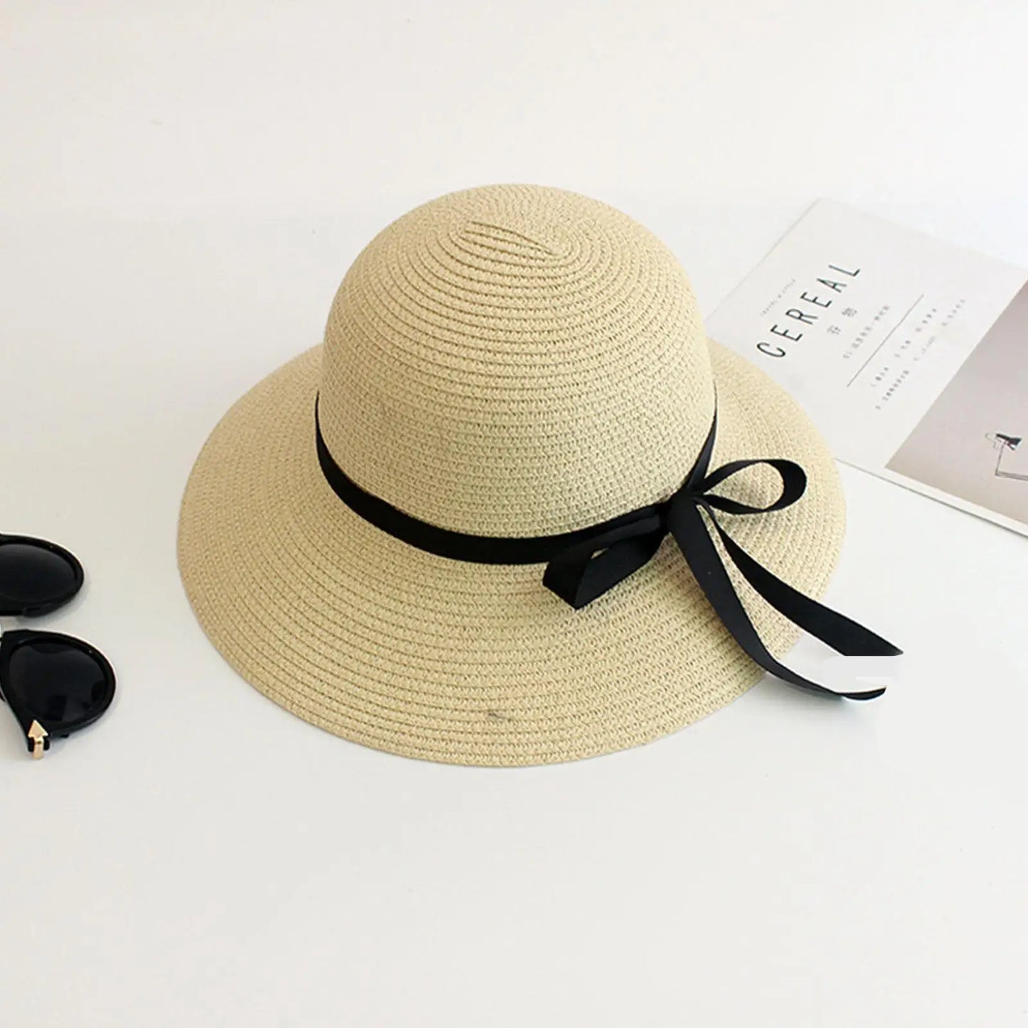 Summer Hats For Women Sun Hat Beach Ladies Fashion Flat Bowknot Panama Lady Casual Sun Hats For Women Straw Hat