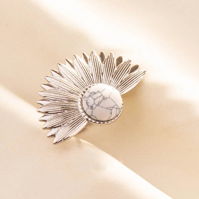 Chic Bohemian White Turquoise Statement Silver Color Ring Stainless Steel Opening Adjustable Boho Ring Jewelry Gifts Never Fade