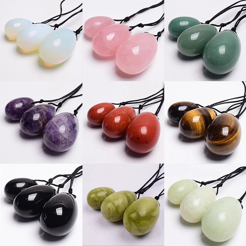 3 PCS Natural Jade Stone Yoni Egg Set Massage Vaginal Balls Muscle Kegel Exercise Women Tightening Crystal Ball Kegel Exerciser