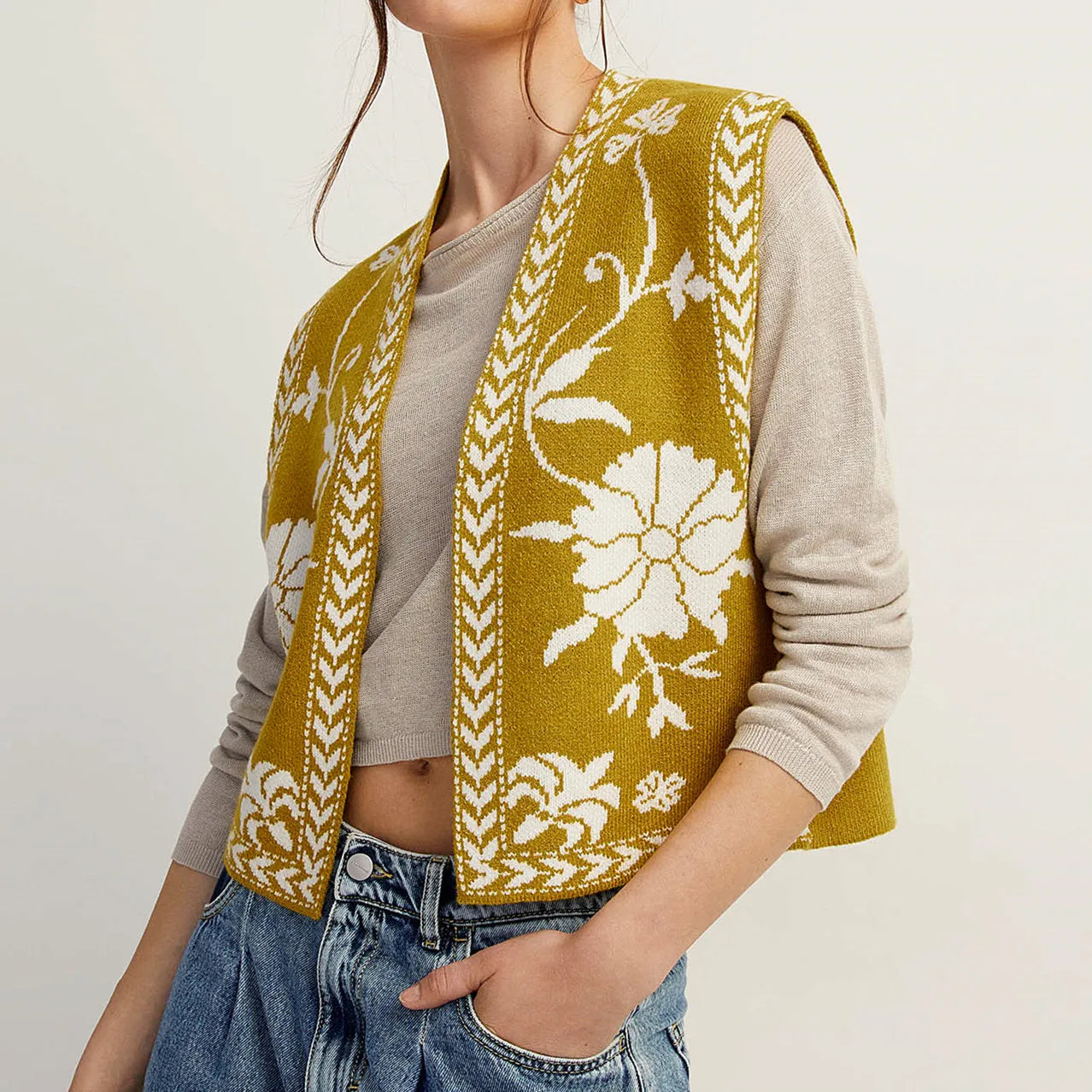 Gaono Women Floral Print Vest Sleeveless Open Front Boho Cardigan Waistcoat Trendy Y2k Going Out Embroidered Vest Top