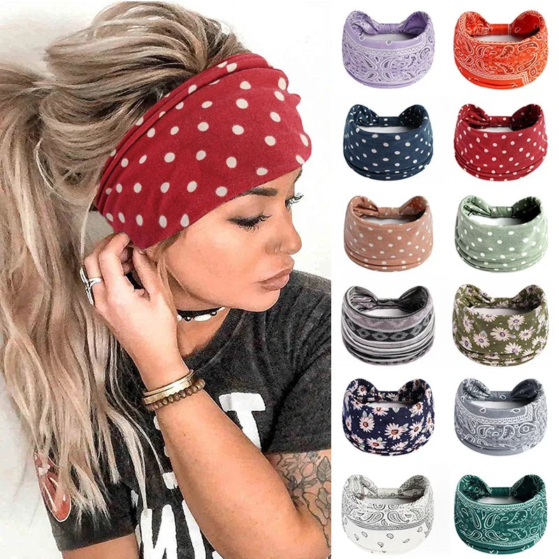 Boho Knot Turbans Yoga Elastic Head Wrap Women Headband Wide Hairbands Headwear Floral Bandanas Fashion Hair Band Accessories